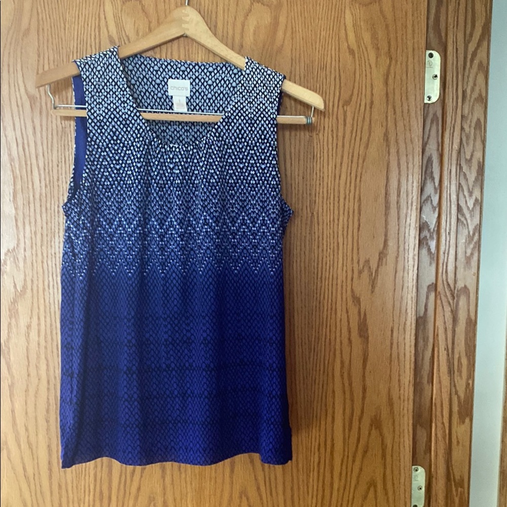 Chico's Blue Ombré Tank Top with Chevron Pattern